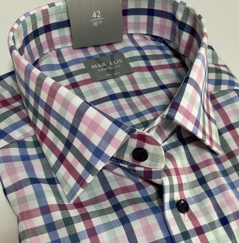 Marvelis Hemd Halbarm, Modern Fit - fuchsia/blau/grün/weiß- 72411245