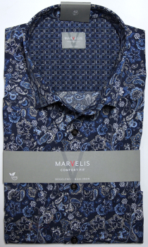 Marvelis Hemd Halbarm, Comfort Fit - beige/marine/weiß- 70427218