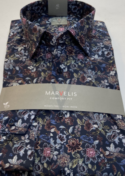 Marvelis Hemd Langarm 64cm, Comfort Fit -fuchsia/blau/weiß- 70198418