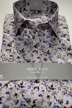 Preview: Marvelis Hemd Halbarm, Modern Fit - beige/marine/blau- 72121222