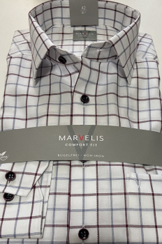 Preview: Marvelis Hemd Langarm 64cm, Comfort Fit -bordo/blau/weiß- 70182439