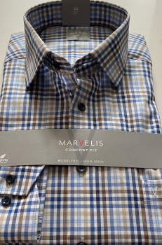 Preview: Marvelis Hemd Langarm 64cm, Comfort Fit -braun/blau/weiß- 70802428
