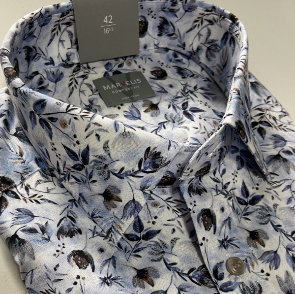 Marvelis Hemd Langarm 64cm, Comfort Fit -blau/beige/weiß- 70121411