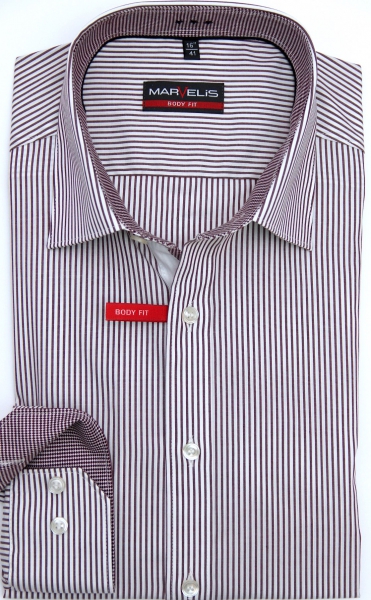 Marvelis Hemd Langarm 64cm, Body Fit -bordo/weiß- 47836470