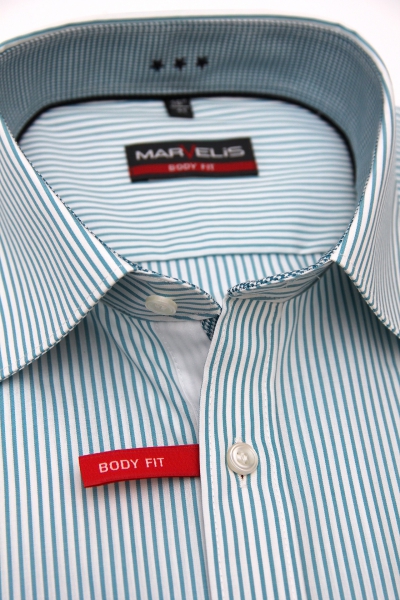 Marvelis Hemd Langarm 64cm, Body Fit -smaragd/weiß- 47836488
