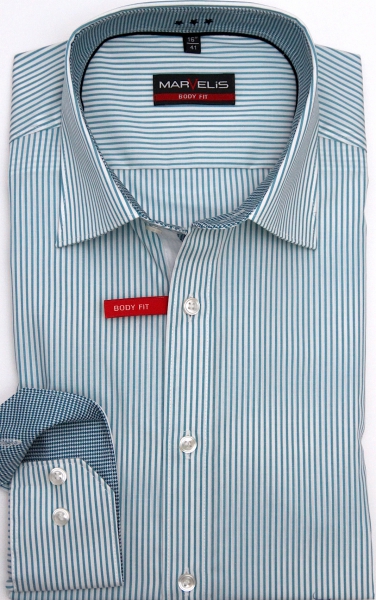 Marvelis Hemd Langarm 64cm, Body Fit -smaragd/weiß- 47836488
