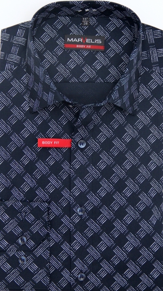 Marvelis Hemd Langarm 64cm, Body Fit -marine/weiß- 75095418