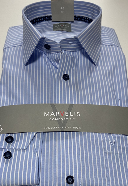 Marvelis Hemd Langarm 64cm, Comfort Fit -blau/weiß- 70328411
