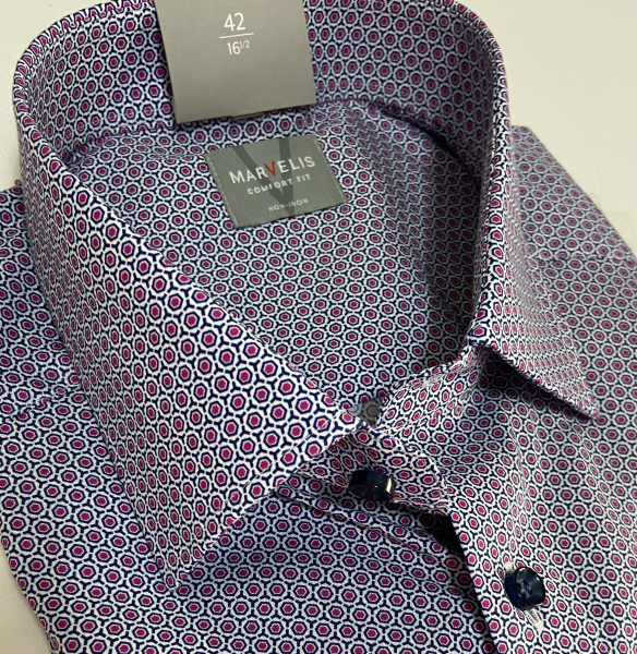 Marvelis Hemd Halbarm, Modern Fit - fuchsia/blau/weiß- 72091295