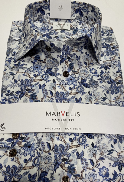 Marvelis Hemd extra langer Arm 69cm, Modern Fit -beige/blau/weiß - 72198911