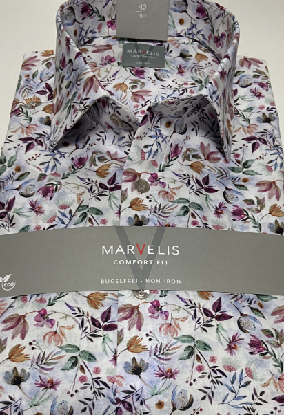 Marvelis Hemd Halbarm, Comfort Fit - fuchsia/grün/weiß- 70121245