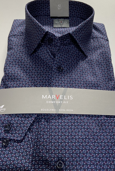 Marvelis Hemd Langarm 64cm, Comfort Fit -pflaume/blau/weiß- 70258497