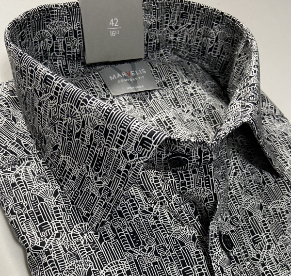 Marvelis Hemd Langarm 64cm, Comfort Fit -schwarz/weiß- 70401468