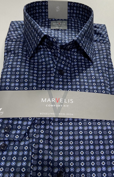 Marvelis Hemd Langarm 64cm, Comfort Fit -marine/blau/weiß- 70218418