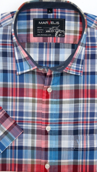 Marvelis Freizeithemd Halbarm -blau/rot/weiß- 60741235