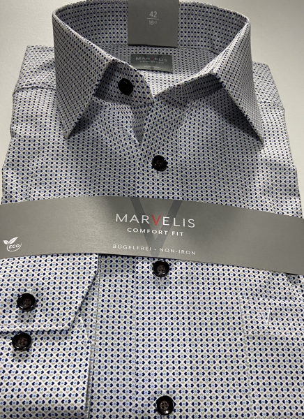 Marvelis Hemd Halbarm, Modern Fit - marine/beige/weiß- 72301222