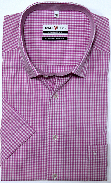 Marvelis Hemd Halbarm Comfort Fit -rosa/weiß- 70271281