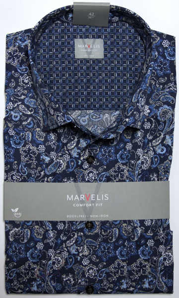 Marvelis Hemd Halbarm, Comfort Fit - beige/marine/weiß- 70427218