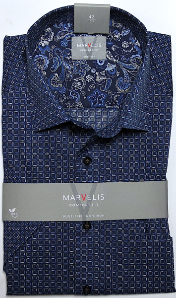 Marvelis Hemd Halbarm, Comfort Fit - marine/beige/weiß- 70487228