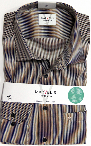 Marvelis Hemd extra langer Arm 69cm, Modern Fit braun/marine- 72074928