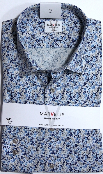 Marvelis Hemd extra langer Arm 69cm, Modern Fit -blau/weiß/beige- 72367911