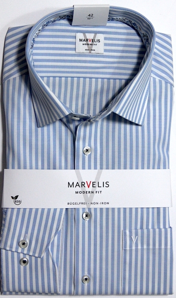 Marvelis Hemd extra langer Arm 69cm, Modern Fit -blau/weiß- 72387911
