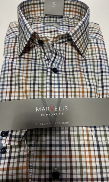 Marvelis Hemd Langarm 64cm, Comfort Fit -rost/grün/weiß- 70148447