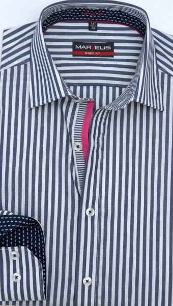 Marvelis Hemd Langarm 64cm, Body Fit -marine/weiß- 75486418