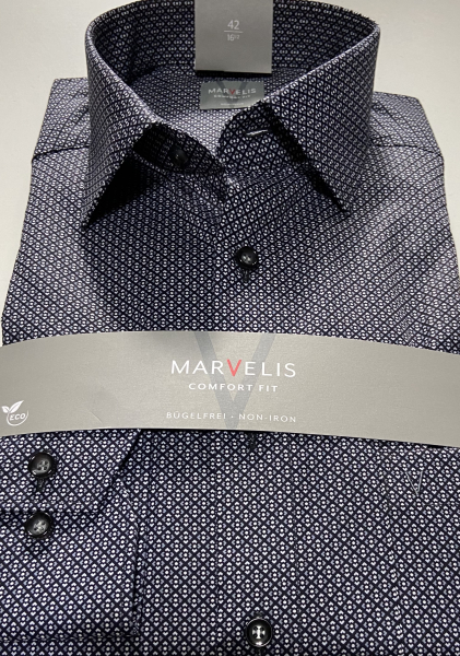 Marvelis Hemd Langarm 64cm, Comfort Fit -schwarz/weiß/grau- 70301468
