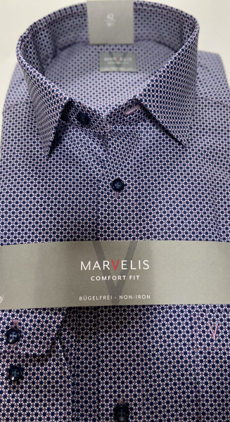 Marvelis Hemd Langarm 64cm, Comfort Fit -violett/marine/weiß- 70108494