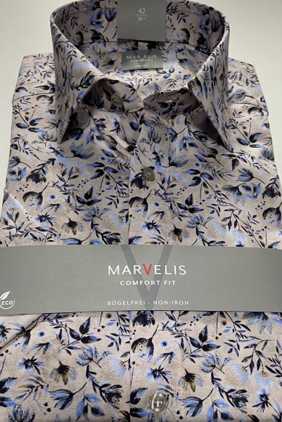Marvelis Hemd Halbarm, Modern Fit - beige/marine/blau- 72121222