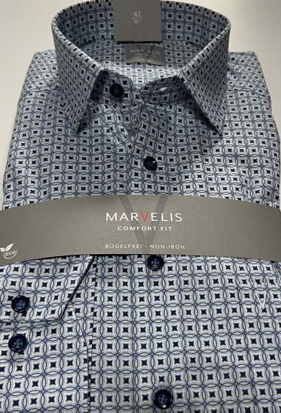 Marvelis Hemd Langarm 64cm, Comfort Fit -grün/marine/weiß- 70168447