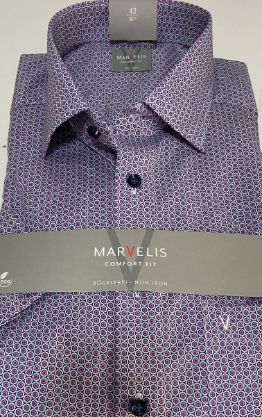 Marvelis Hemd Halbarm, Comfort Fit - marine/fuchsia/weiß- 70091295