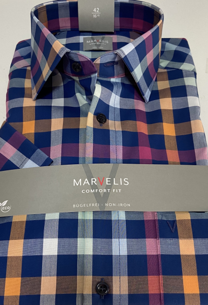Marvelis Hemd Halbarm, Modern Fit - fuchsia/blau/grün/orange- 72391218