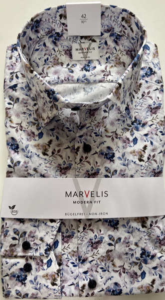 Marvelis Hemd extra langer Arm 69cm, Modern Fit -fuchsia/blau/weiß - 72088900