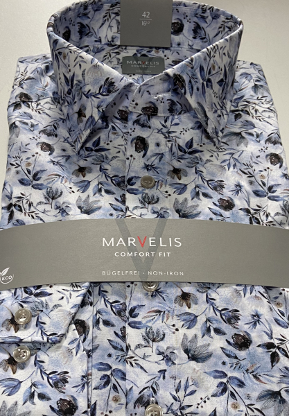 Marvelis Hemd Langarm 64cm, Comfort Fit -blau/beige/weiß- 70121411