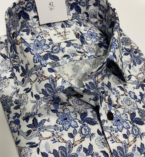 Marvelis Hemd extra langer Arm 69cm, Modern Fit -beige/blau/weiß - 72198911