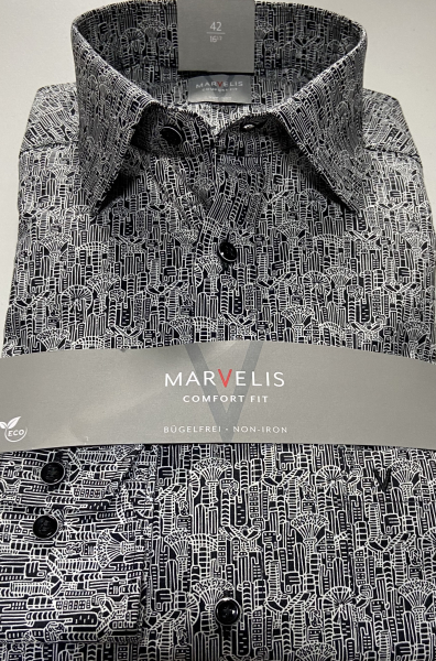 Marvelis Hemd Langarm 64cm, Comfort Fit -schwarz/weiß- 70401468