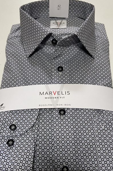 Marvelis Hemd extra langer Arm 69cm, Modern Fit -schwarz/grau/weiß - 72162968
