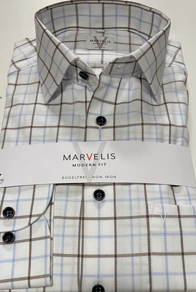 Marvelis Hemd extra langer Arm 69cm, Modern Fit -blau/braun/weiß - 72182928