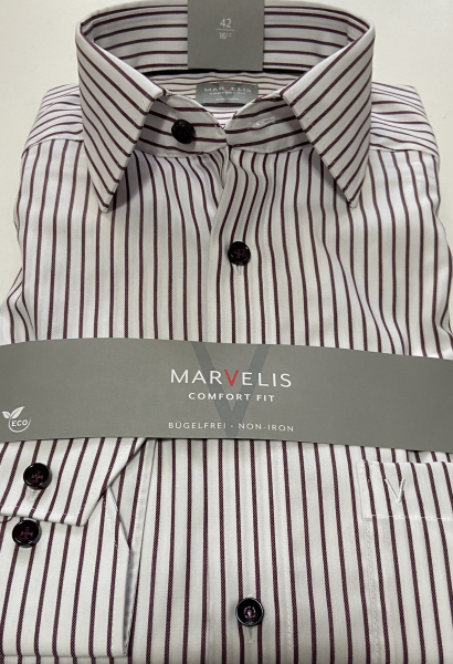 Marvelis Hemd Langarm 64cm, Comfort Fit -bordo/weiß- 70142439